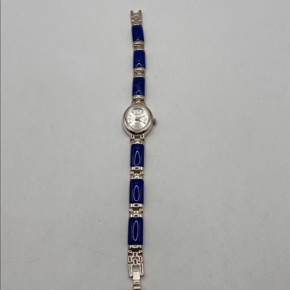 Vintage Aria Sterling Silver Lapis Lazuli Gemstone Bracelet Watch Retro Classic